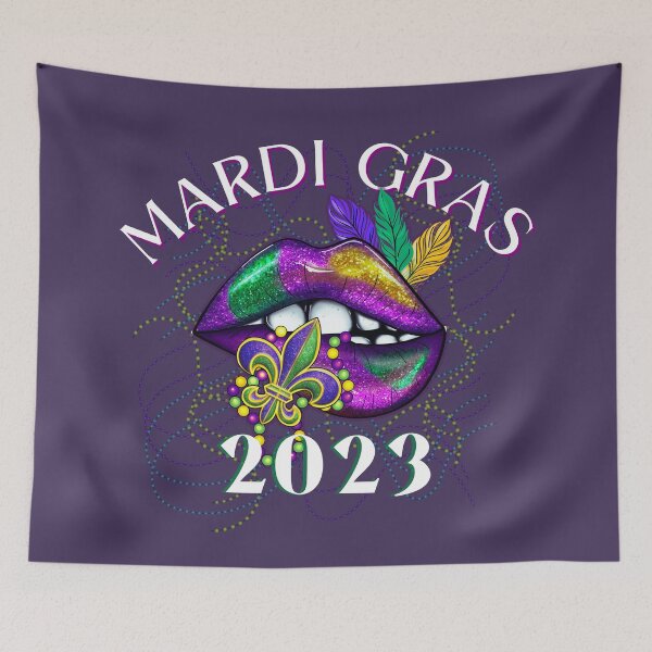 Item preview, Mardi Gras 2023 New Orleans colorful Lips, Beads and fleur de lis designed and sold by Lovemountain.