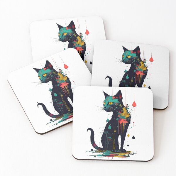 Item preview, black cat with paint dripping designed and sold by raindigitalart.