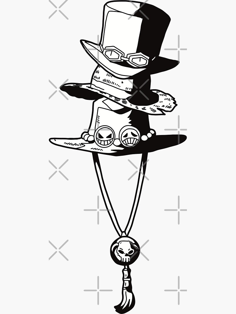 One Piece the Three Brother's Hat Ace Sabo Luffy in Transparent Black and  White Sticker for Sale by Animangapoi