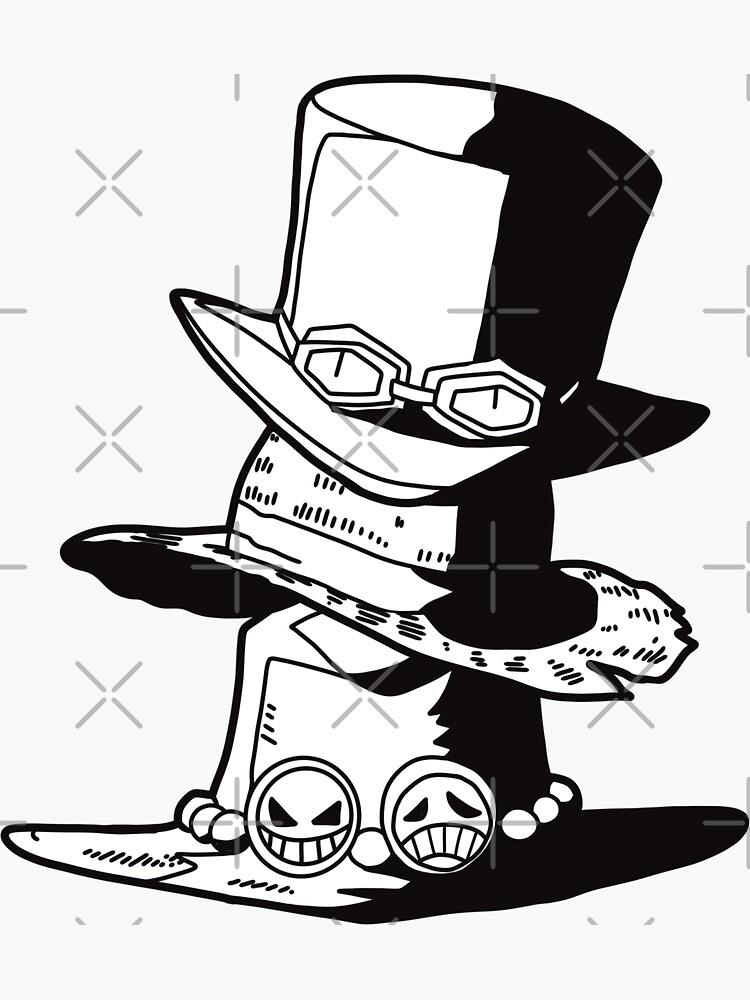 Pegatina «One Piece the Three Brothers Hat Ace Sabo Luffy en blanco y