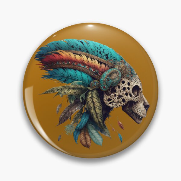 Item preview, Colourful Head of an Aztec Jaguar Warrior Skull Mexican Ancient Mythology  designed and sold by CoyoteStudio.