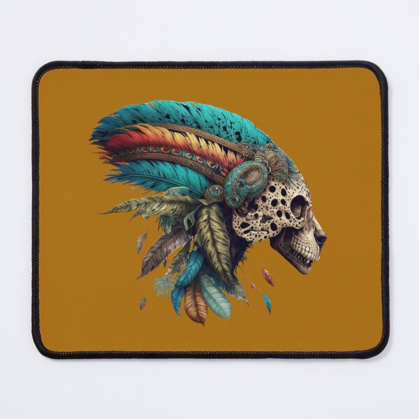 Item preview, Colourful Head of an Aztec Jaguar Warrior Skull Mexican Ancient Mythology designed and sold by CoyoteStudio.