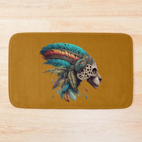 Item preview, Colourful Head of an Aztec Jaguar Warrior Skull Mexican Ancient Mythology  designed and sold by CoyoteStudio.