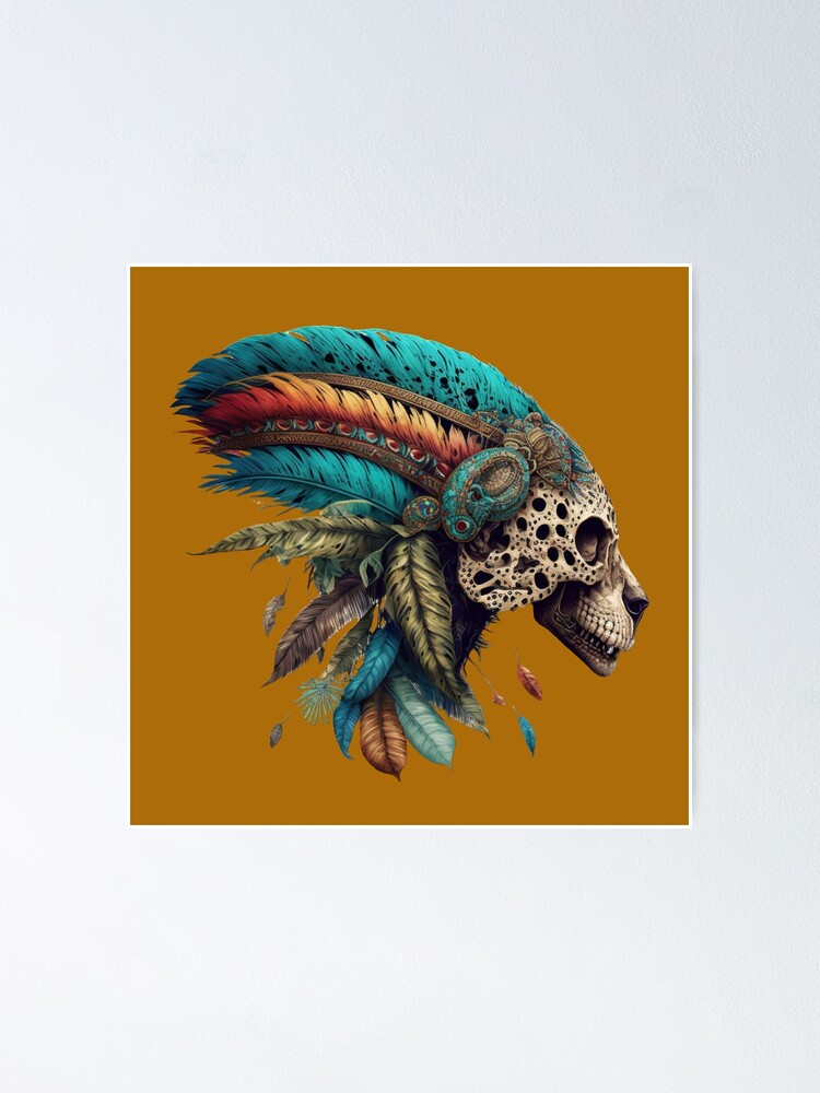 Aztec Jaguar Warrior Skull, Sticker, Decal Vinyl, Mexico