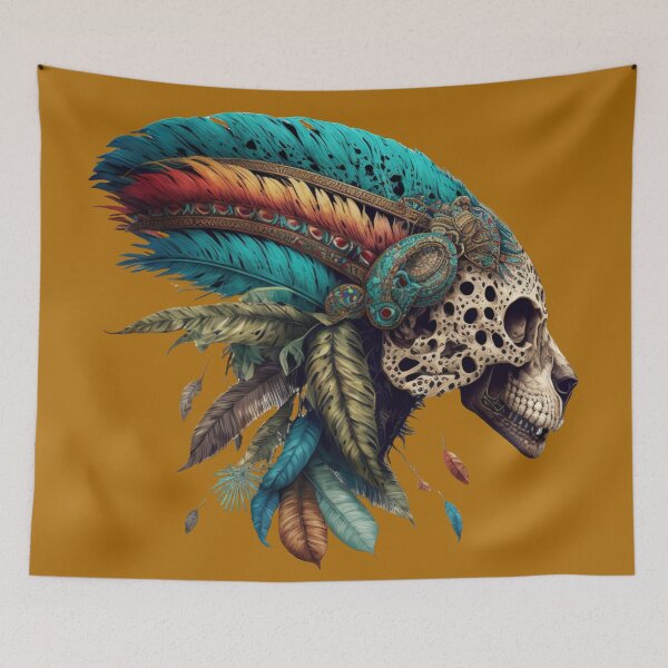 Item preview, Colourful Head of an Aztec Jaguar Warrior Skull Mexican Ancient Mythology  designed and sold by CoyoteStudio.