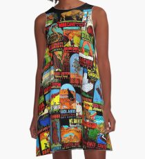 Amerikanische Nationalparks Vintage Reise Aufkleber Bombe A-Linien Kleid