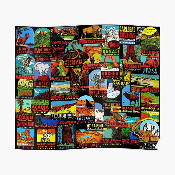 American National Parks Vintage Travel Decal Bomb Poster