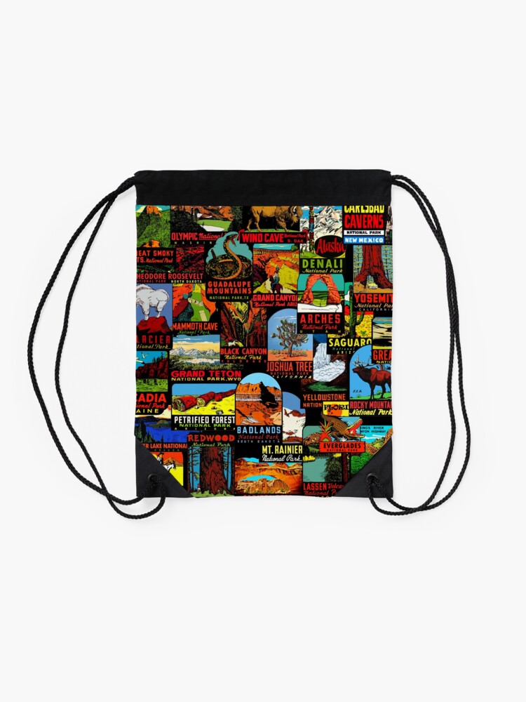 Alternate view of American National Parks Vintage Travel Decal Bomb Drawstring Bag
