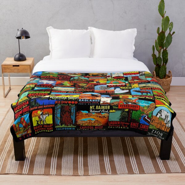 American National Parks Vintage Travel Decal Bomb Throw Blanket