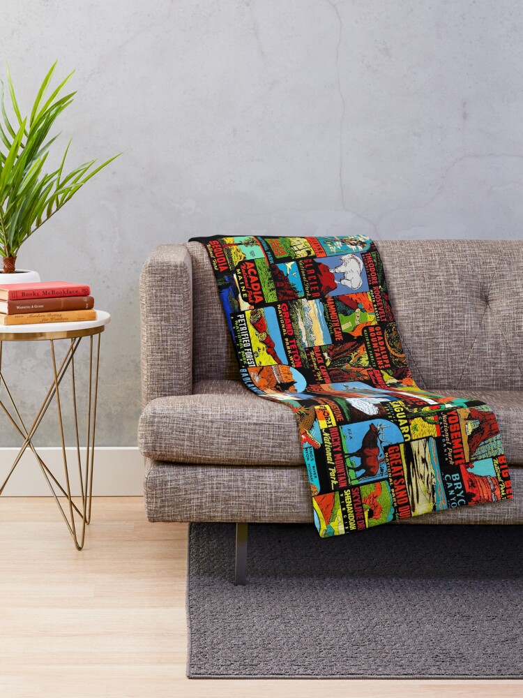 Alternate view of American National Parks Vintage Travel Decal Bomb Throw Blanket