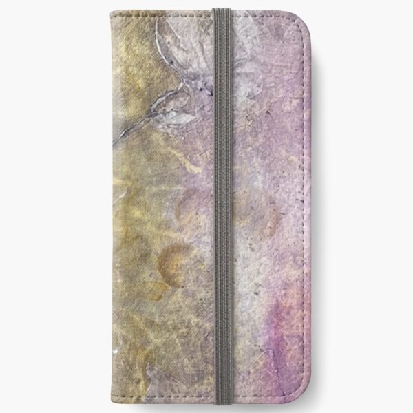 Venetian Plaster Artwork, Metallic Decorative Painting, Floral And Hummingbird iPhone Wallet
