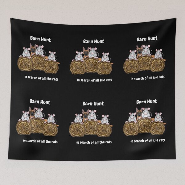 Item preview, Funny Barn Hunt - in search of all the rats with a Belgian Malinois standing behind designed and sold by Just4doglovers.