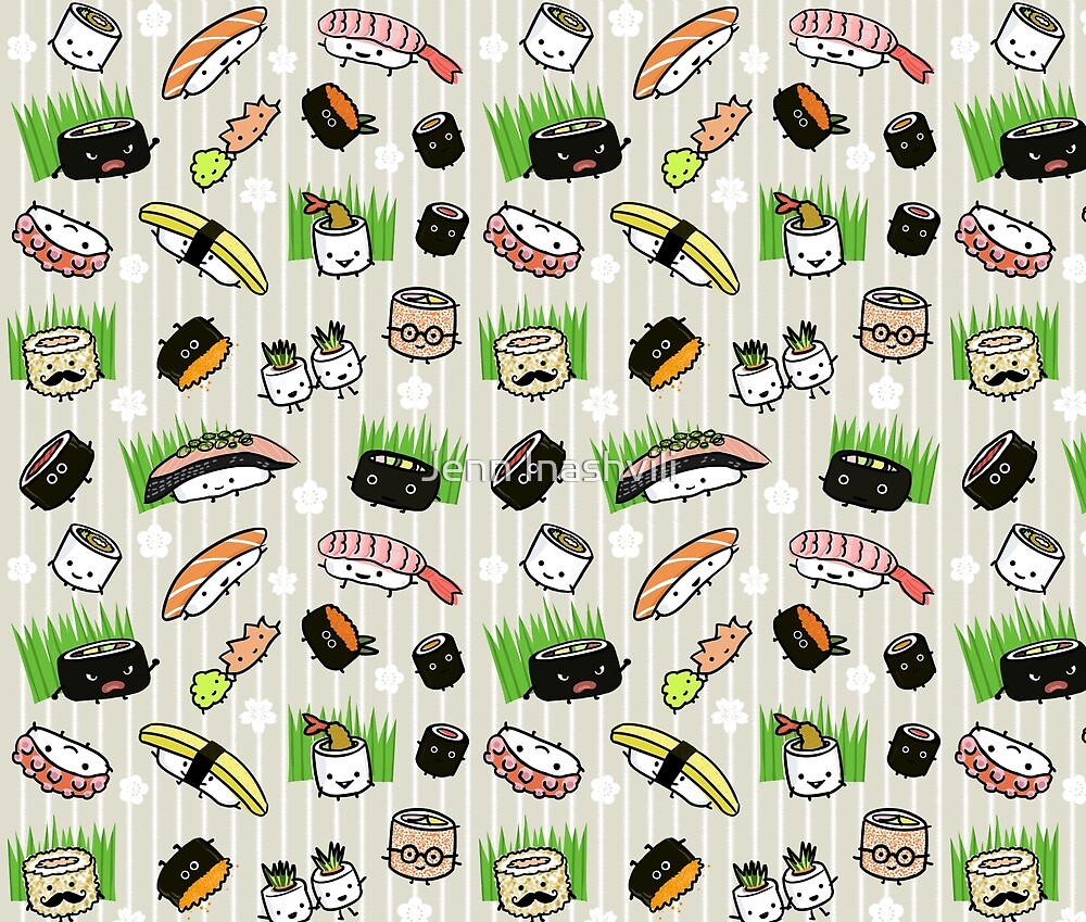 Cute Sushi Characters Pattern By Jenn Inashvili Redbubble