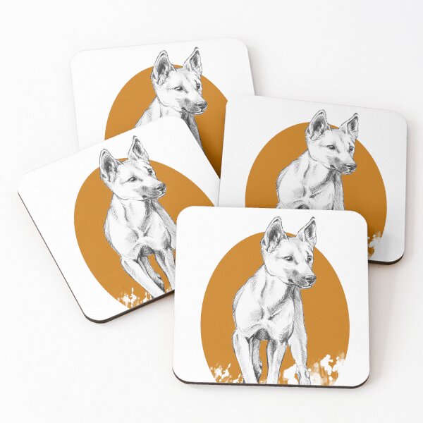Item preview, Young Dingo drawing - orange background designed and sold by Nadya Neklioudova.