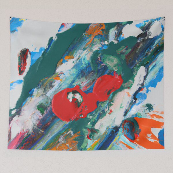 Item preview, Abstract art - Color Field - Rich watercolour, Green aand White with Red Highlights designed and sold by Inomaly Art.
