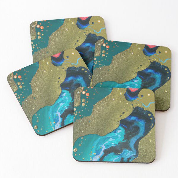 Item preview, Abstract art - Color Field - Rich watercolour, Blue, Green and Gold Marbling designed and sold by Inomaly Art.