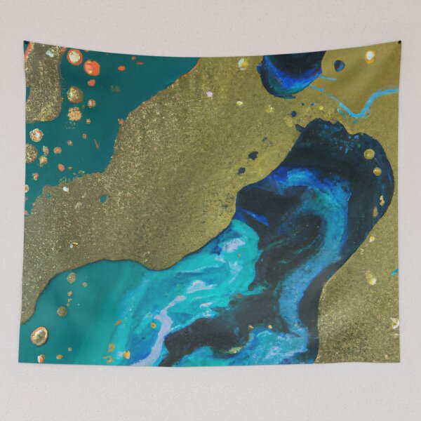 Item preview, Abstract art - Color Field - Rich watercolour, Blue, Green and Gold Marbling designed and sold by Inomaly Art.