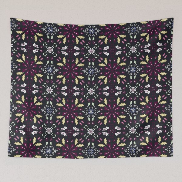 Item preview, Folksy floral pattern on a dark background designed and sold by anaskwi.