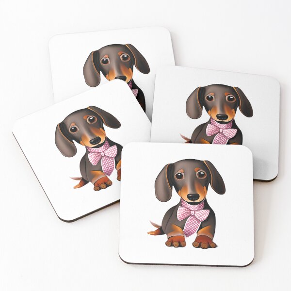 Aperçu de l'œuvre Chiot teckel mignon avec noeud rose créée et vendue par BeansHotTees.