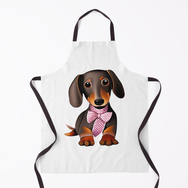 Aperçu de l'œuvre Chiot teckel mignon avec noeud rose créée et vendue par BeansHotTees.