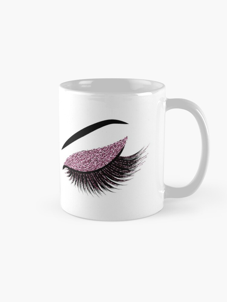 Sweet Water Decor Cute Coffee Mug with Golden Handle | Girly Make Up & Mascara Eyelashes, 16 oz