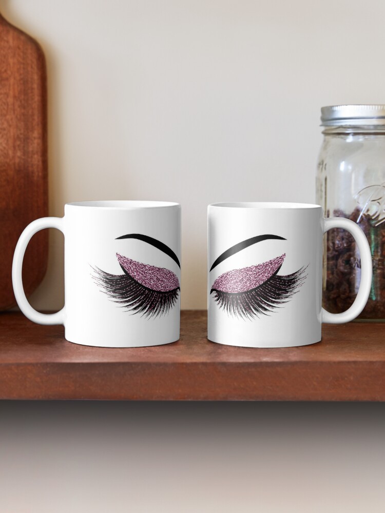 Sweet Water Decor Cute Coffee Mug with Golden Handle | Girly Make Up & Mascara Eyelashes, 16 oz