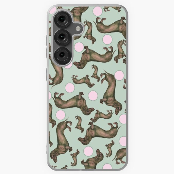 Item preview, Dachshund pattern with green background and pink dots | watercolor artwork  designed and sold by Musiccityartfix.