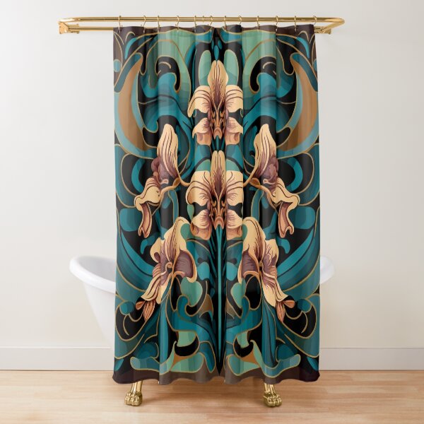 Stunning Art Deco/ Art Nouveau Orchid Flower Pattern Shower Curtain