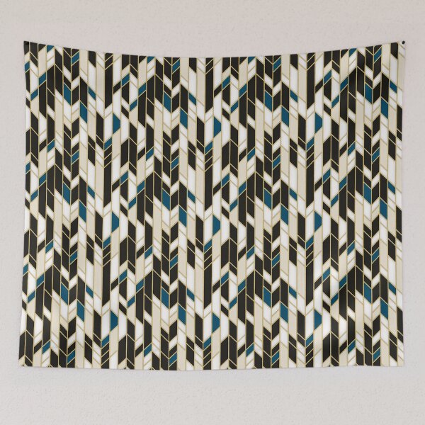 Item preview, 1920s Aesthetic Teal, White and Gold Art Deco Great Gatsby Panels Pattern designed and sold by MadfishDesigns.
