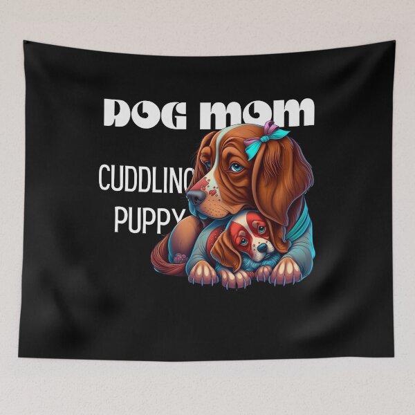Item preview, dog mom cuddling puppy designed and sold by Sarahthelast.