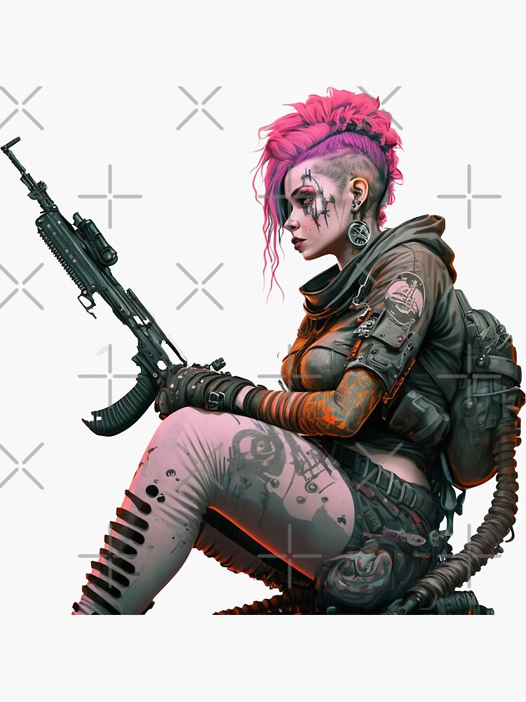 Thumbnail 3 of 3, Sticker, Cyberpunk Night City Future Futuristic Life Girl designed and sold by Bien Design.
