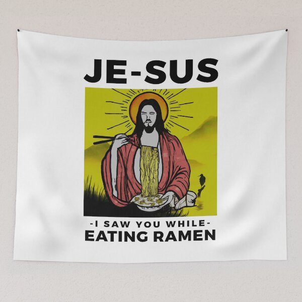 Item preview, Jesus watching you while eating ramen funny meme vintage aesthetic je-sus designed and sold by ALIENATIVED.