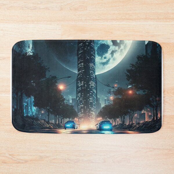 Item preview, A beautiful night view of a city with the moon in the background. designed and sold by DSAHART.