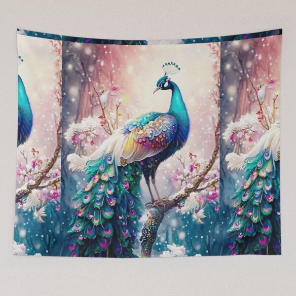Item preview, id28, Peacock with colorful and incredible feathers, a wonderful nature view, fairy tale peacock in blue, navy purple and red, magnificent bright lights, phoenix and peacock perched on a tree branch designed and sold by bcbutika.