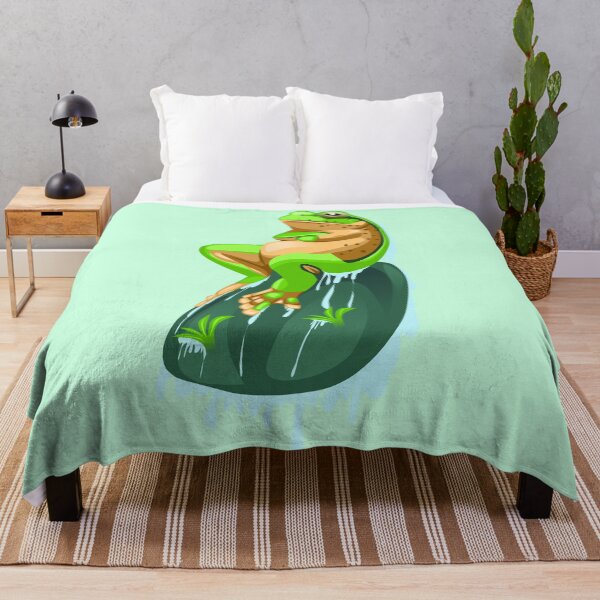 Item preview, illustration of a green frog sitting on a rock designed and sold by AmsaOza.