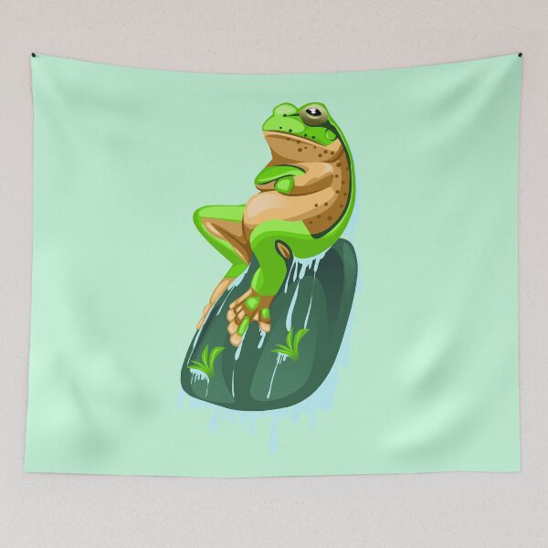 Item preview, illustration of a green frog sitting on a rock designed and sold by AmsaOza.