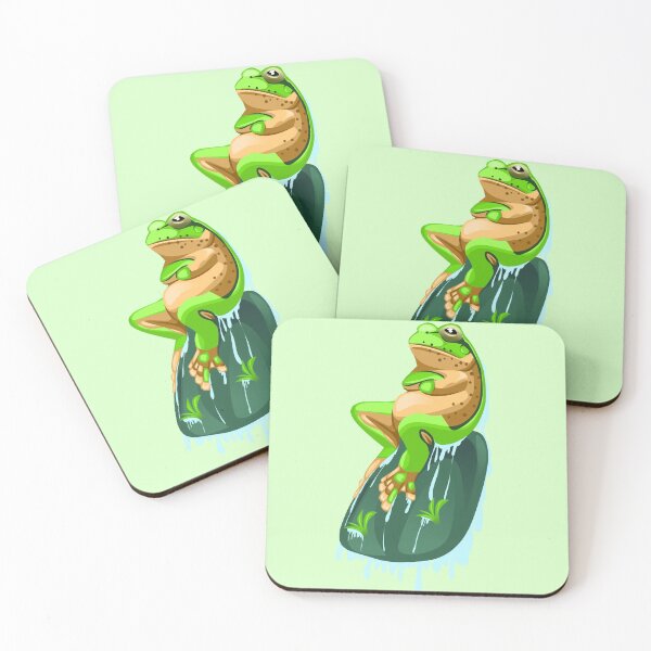 Item preview, illustration of a green frog sitting on a rock designed and sold by AmsaOza.