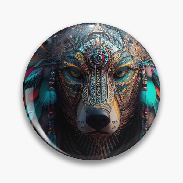 Item preview, Shamanic Wolf Totem with colored feathers designed and sold by IA-Art-Design.
