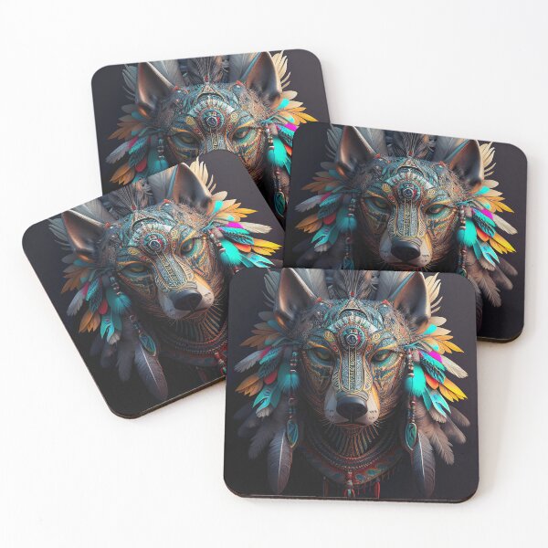 Item preview, Shamanic Wolf Totem with colored feathers designed and sold by IA-Art-Design.