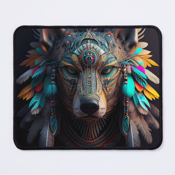 Item preview, Shamanic Wolf Totem with colored feathers designed and sold by IA-Art-Design.
