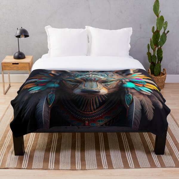 Item preview, Shamanic Wolf Totem with colored feathers designed and sold by IA-Art-Design.