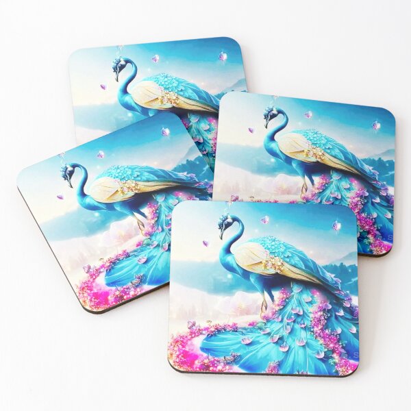 Item preview, id30 amazing peacock phoenix with amazing blue navy pink and purple feathers and wings, amazing nature scenery, amazing lights, round stones, orchid flower, mountains and hills with high trees designed and sold by bcbutika.