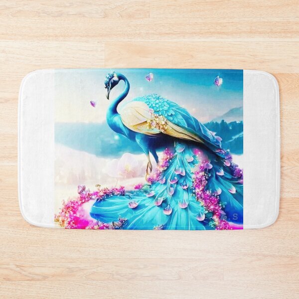 Item preview, id30 amazing peacock phoenix with amazing blue navy pink and purple feathers and wings, amazing nature scenery, amazing lights, round stones, orchid flower, mountains and hills with high trees designed and sold by bcbutika.