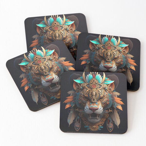 Item preview, Shamanic Tiger Totem with colored feathers designed and sold by IA-Art-Design.