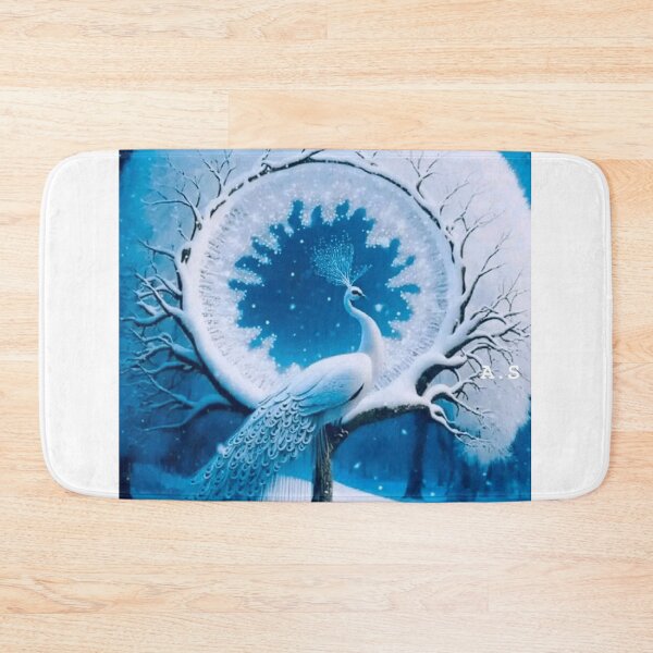 Item preview, id29 Cold winter evening with blue stars, tree covered with snow and frozen over, A white peacock and phoenix sitting on the tree falling snowflakes a fantastic landscape , the snow queen designed and sold by bcbutika.