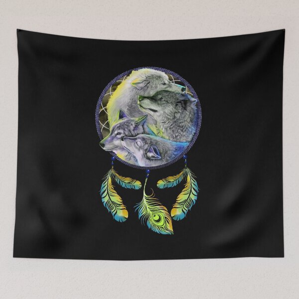 Item preview, Four Wolves Black Dreamcatcher Yellow designed and sold by Barnissim.