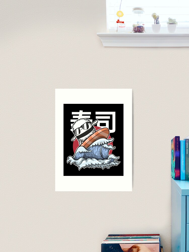 Japan Summer Sushi Surfer Art Board Print for Sale by The magic Yellow bus