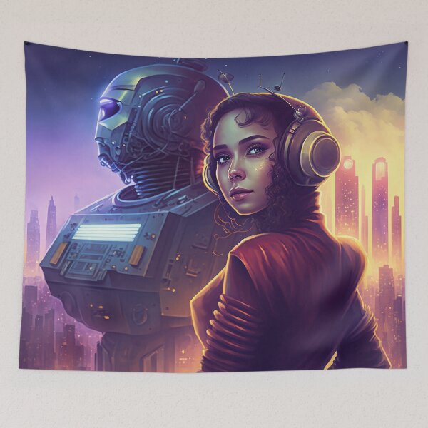 Item preview, Retro-futuristic Woman with Robot designed and sold by Viktor Surzhko.