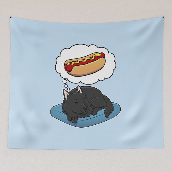 Item preview, Belgian Sheepdog dreaming about Hotdogs designed and sold by DoggieDelights.