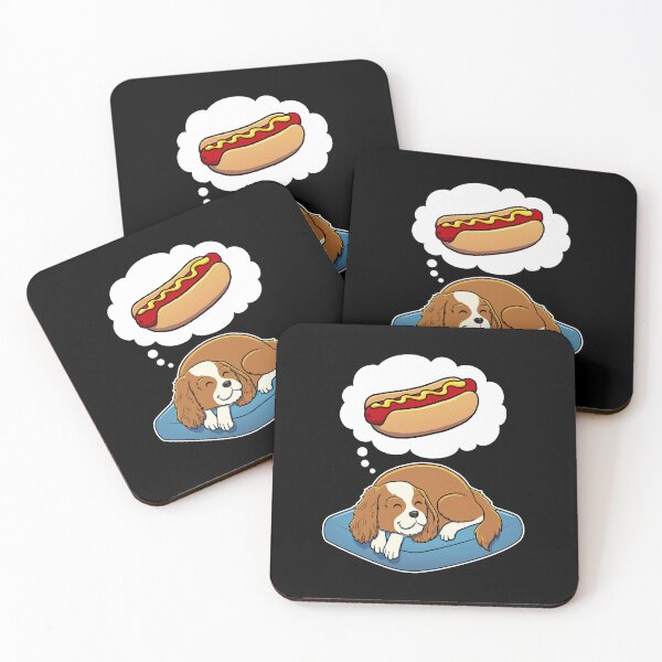 Item preview, Cavalier King Charles Spaniel dreaming about Hotdogs designed and sold by DoggieDelights.